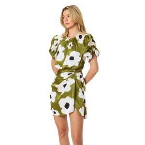 AX Paris Mini-avondjurk voor dames met bloemenprint, van polyester en met plooien aan de zijkant (Olijf)