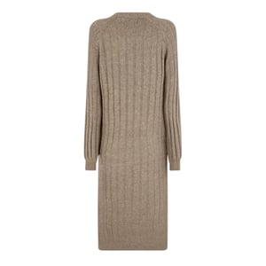 Pieces Gebreide midi-jurk met ronde hals en lange mouwen voor dames (Taupe Grijs)