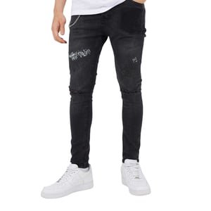 Brave Soul Herenjeans van denim met ketting en knoopsluiting (Donker houtskool)