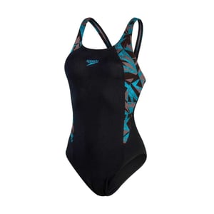 Speedo Dames/Dames Hyperboom Splice Digitaal Gedrukt Eendelig Zwempak (ZWART/BLAUW)