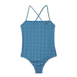 Lacoste Geometrisch gerecycled polyester badpak voor dames (Blauw)