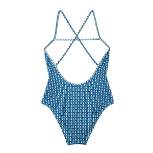 Lacoste Geometrisch gerecycled polyester badpak voor dames (Blauw)