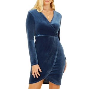 Mela London Fluwelen wikkeljurk met lange mouwen voor dames (Blauw)