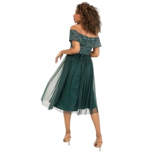 Maya Deluxe Dames Sequin Bardot Korte Mouw Midi Jurk (Emerald)