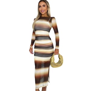 AX Paris Ombre-midi-jurk met doorschijnende stof en strakke pasvorm voor dames (Bruin)