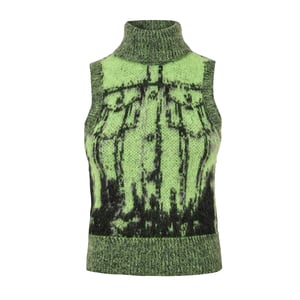 Diesel Damesvest met abstracte motieven en col, gebreid, Sifnos (Lime Punch)