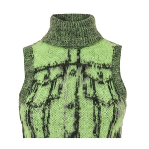 Diesel Damesvest met abstracte motieven en col, gebreid, Sifnos (Lime Punch)