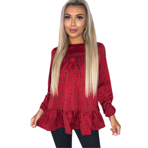 AX Paris Dames-smocktop met lange mouwen en print (Rood)