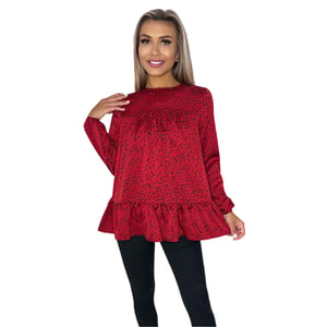AX Paris Dames-smocktop met lange mouwen en print (Rood)