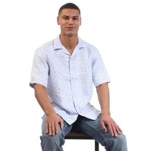 Boss Heren C-Lars-252 Lyocell Overhemd met Korte Mouwen (Blauw)