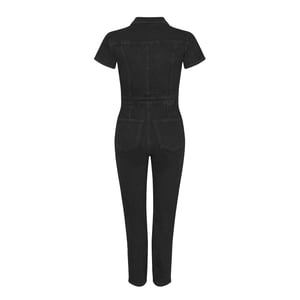 Good American Dames/Dames Denim Verstelbare Taille Jumpsuit met Korte Mouwen (Zwart)