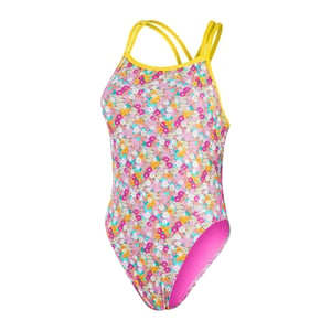 Speedo Meisjes Bloemenpatroon Eénstuk Zwempak (Geel/Rood)
