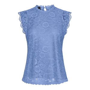 Pieces Damesblouse met kant, hoge hals, normale pasvorm en zonder mouwen (Hortensia)