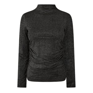 Pieces Damesblouse met hoge kraag, slank model en korte mouwen (Zwart)