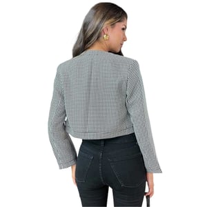 AX Paris Damesjasje met houndstooth-patroon, dubbelrijig en op maat gesneden (Zwart, Wit)