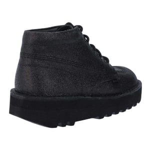 Kickers Dames Hi Stack Glitter Leren Schoenen (Zwart)