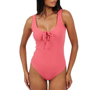 Brave Soul Dames Kanten Bodysuit met Veters (Roze)