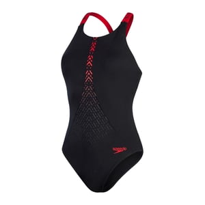 Speedo Azteeks eendelig zwempak voor dames (Zwart, Rood)