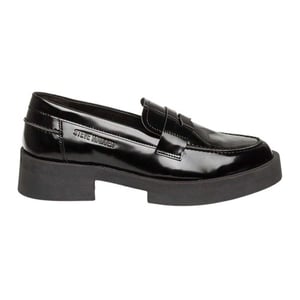 Steve Madden Dames Marina casual penny loafers van lakleer met lage blokhak (Zwart)