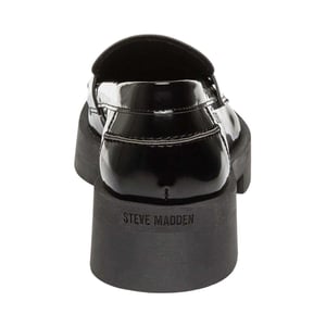Steve Madden Dames Marina casual penny loafers van lakleer met lage blokhak (Zwart)