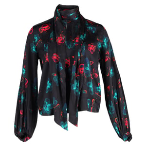 Ganni blouse met bloemenprint van zwarte zijde