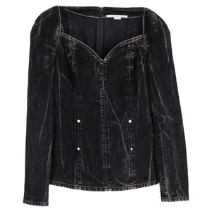 Stella McCartney blouse van fluweel met flockprint in zwarte denim