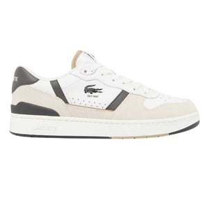 Lacoste Leren platte tennisschoenen voor heren met T-clip-set (Wit/donkergroen)