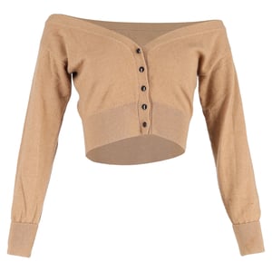 Alexander Wang cropped cardigan met doorschijnend schouderstuk in bruine wol
