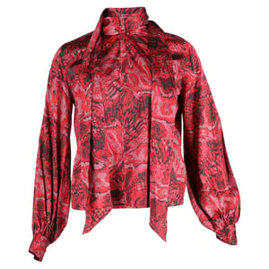 Ganni blouse met slangenprint in rode satijnen zijdemix