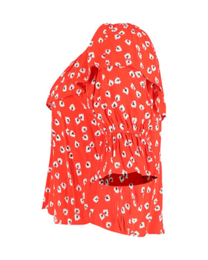 Ganni zilverkleurige off-shoulder top met bloemenprint in rode viscose