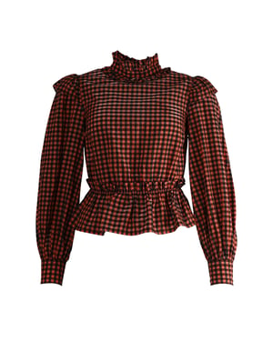 Ganni seersucker blouse met ruitpatroon in meerdere kleuren van polyester