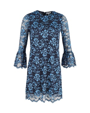 Ganni jurk met kanten mouwen en bloemenprint in blauw polyester
