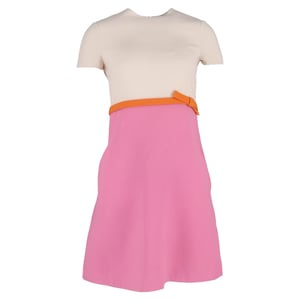 Valentino Colorblock A-lijn jurk met strikdetail in roze wol