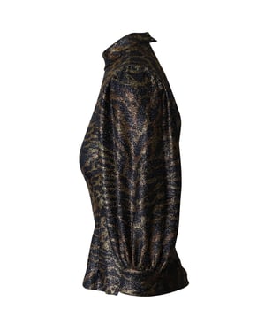Ganni top met tijgerprint, pofmouwen en lurex gebreide stof in meerdere kleuren, polyester