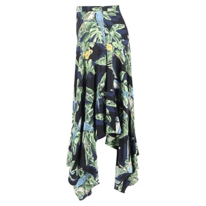 Stella McCartney midi-rok met asymmetrische zoom en paradijsvogelprint in veelkleurige zijde