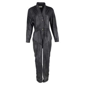 Isabel Marant Junna jumpsuit met lange mouwen in zwart imitatieleer