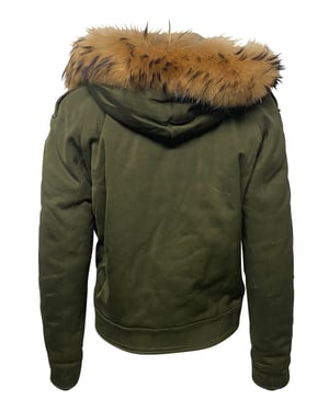 Sandro Paris parka met capuchon en bontkraag in groene katoenen uitvoering