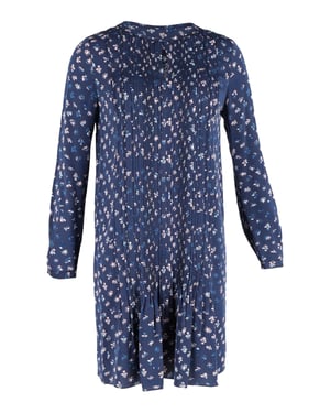Diane Von Furstenberg bedrukte, geplooide jurk met lange mouwen in marineblauwe zijde