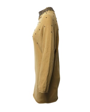 Valentino Garavani gebreide jurk met kristallen versieringen in bruine camelkleurige wol.