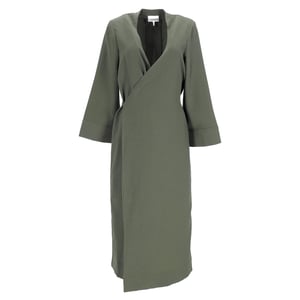 Ganni crêpe midi-wikkeljurk in legergroen polyester