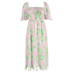 Ganni midi-jurk met bloemenprint en plooien in veelkleurige polyester