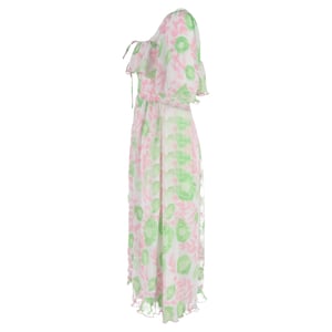 Ganni midi-jurk met bloemenprint en plooien in veelkleurige polyester