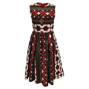 Valentino midi-jurk met bloemen- en Aztekenprint in veelkleurige wol