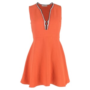 Sandro mini-jurk met diepe V-hals in oranje polyester