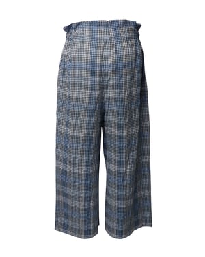 Ganni seersucker cropped broek met wijde pijpen en ruitpatroon in blauw biologisch katoen
