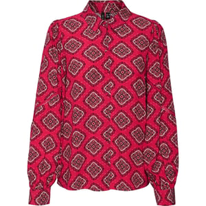 Vero Moda Dames-shirt met kanten details, losse pasvorm en pofmouwen (Frambozenroze)