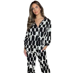 AX Paris Dames Geometrisch 3/4 Mouw Shirt (Zwart/Crème)