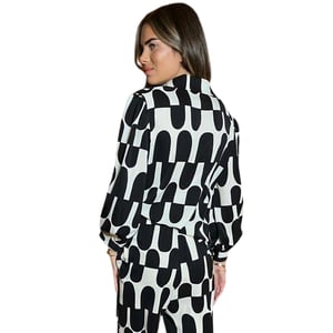 AX Paris Dames Geometrisch 3/4 Mouw Shirt (Zwart/Crème)