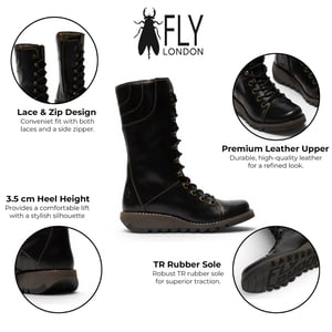 Fly London Vrouwen Zwarte Leren Veteraars Combat Ankle Boots - STER768