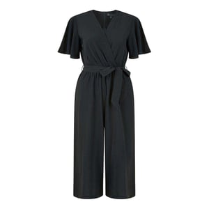 Mela London Dames Cropped V-Hals Engelenmouw Jumpsuit (Zwart)